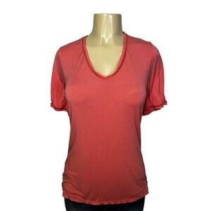 Frette Shirt Womens XL Orange Modal Cotton Silk V Neck Short Sleeve Tee Italy